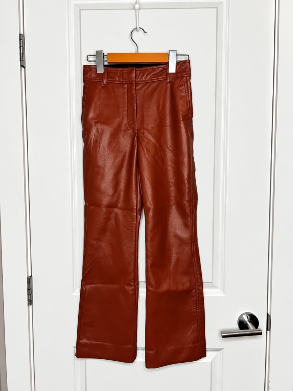Babaton Aritzia Brown Faux Leather Straight Leg Pants Size 00